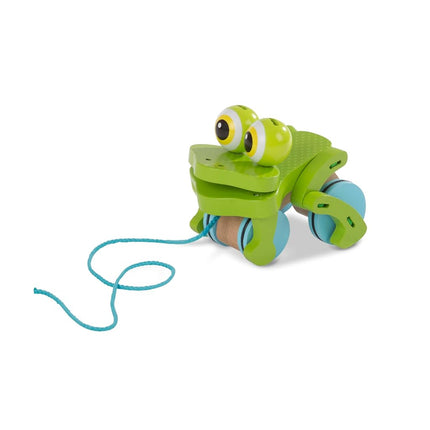Melissa & Doug First Play Frolicking Frog juguete de arrastre de madera - Juguete de arrastre de pato para el desarrollo para niños pequeños de 1 año en adelante