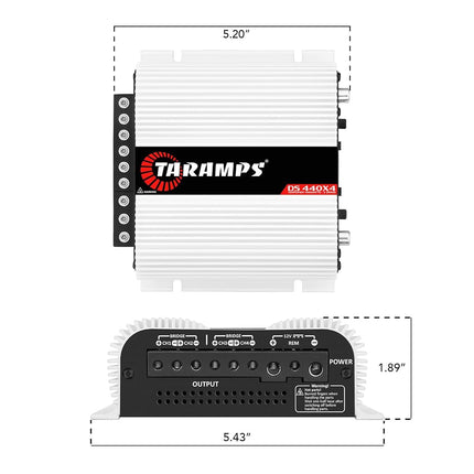 Taramp's DS 440x4 440 Watts RMS 4 Channels 2 Ohms Amplifier Multichannel Class D Full Range, Crossover High/Low Pass Bridgedable, Aluminium, RCA, Car Show Power System