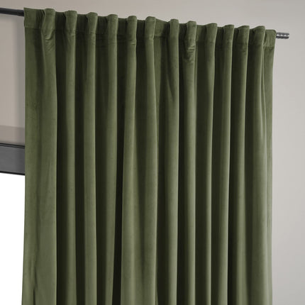HPD Half Price Drapes Extra Wide Signature Blackout Velvet Curtains 96 Inch Long 1 Panel, 4-Pass Hotel Blackout Lined Window Curtains Thermal Blackout Curtains for Bedroom 100W x 96L, Hunter Green