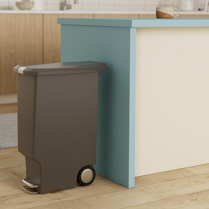 simplehuman CW1363 40L Slim Recycling Kitchen Pedal Bin with Lid Lock, Silent Soft Close Lid, Built In Wheels, Stay-Open Lid, Grey Plastic, W 26.0cm x H 64.0cm x D 49.0cm