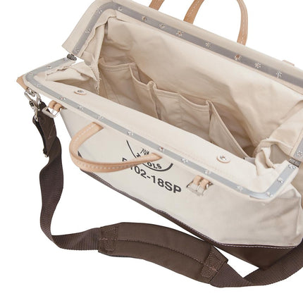 Klein Tools 5102-18SP Deluxe Canvas Tool Bag Made of Natural Canvas with 13 Interior Pockets and Detachable Shoulder Strap, 18-Inch