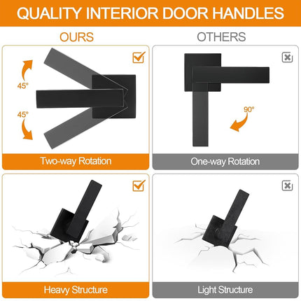 8 Pack Passage Door Handles Matte Black Door Knobs, Interior Door Knobs Square Heavy Duty Non-Locking Handlesets Hall Closet Handles, Reversible for Right & Left Sided Doors