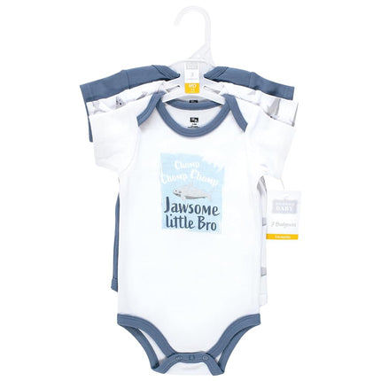 Hudson Baby Unisex Baby Cotton Bodysuits, Jawsome Little Bro, 9-12 Months