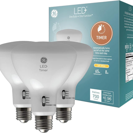 GE LED+ Timer BR30 LED Light Bulbs, Built-in Autom
