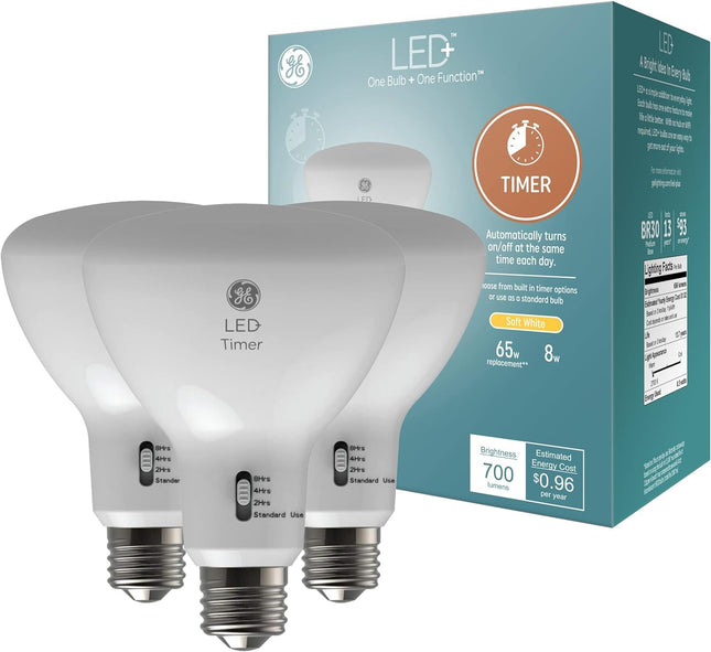 GE LED+ Timer BR30 LED Light Bulbs, Built-in Autom