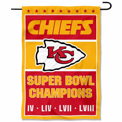 Wincraft Kansas City Chiefs 4 Time Champions Garden Flag, Red, Gold, 12.5 Inches by 18 Inches