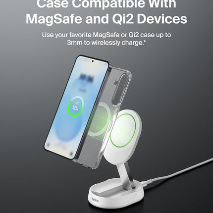 Belkin Convertible Magnetic Charging Stand 15W - MagSafe-Compatible Fast Qi2 Charger, iPhone Charger for Apple iPhone 16, 16 Plus, 16 Pro, 16 Pro Max, iPhone 15 & 14, Apple Airpods Pro, & More - White
