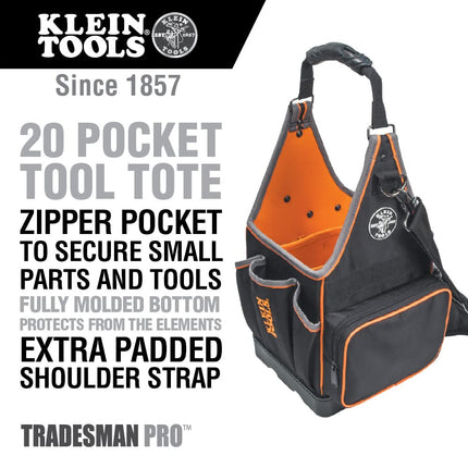 Klein Tools 554158-14 Tool Bag, Tradesman Pro Tote with 20 Pockets Made of 1680d Ballistic Weave and a Fully Molded Bottom, 8-Inch