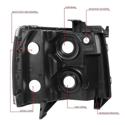 DNA Motoring HL-OH-CSIL07-BK-CL1 Pair of Black Housing Headlights Compatible with 07-13 Silverado 1500/07-14 Silverado 2500 3500 & HD Models