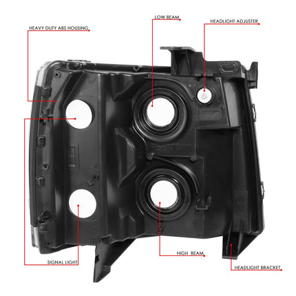 DNA Motoring HL-OH-CSIL07-BK-CL1 Pair of Black Housing Headlights Compatible with 07-13 Silverado 1500/07-14 Silverado 2500 3500 & HD Models