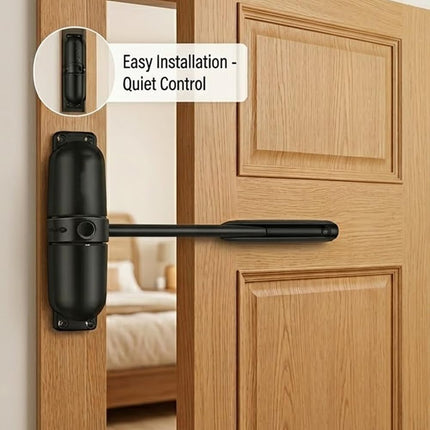 HoneSecur Safety Spring Door Closers, Adjustable Closing Door Hinge, Automatic Stopper Fire Rated, to Convert Hinged Doors to Self Closing Doors - Black