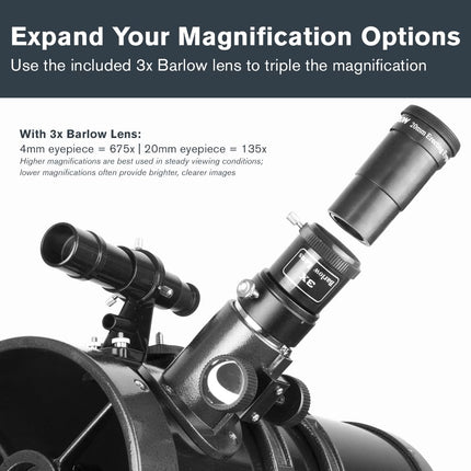 Celestron 21045 PowerSeeker 114EQ Reflector Telescope - includes Two Eyepieces, Barlow Lens, Height-adjustable Tripod and Deluxe Accessory Tray, Black