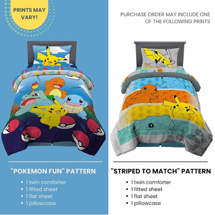 Parure de lit Franco super douce avec couette et draps, 4 pièces taille jumeau, Pokémon (les motifs peuvent varier)