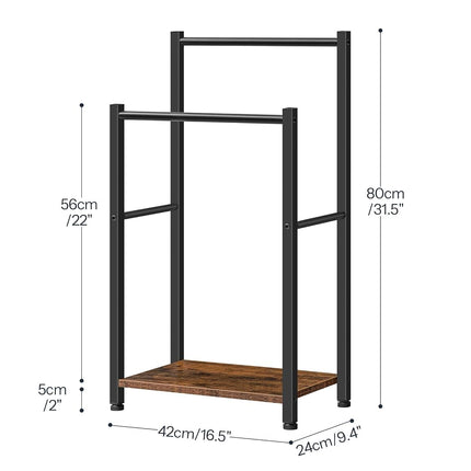 HOOBRO Freestanding Towel Rack, 2 Tier Blanket Ladder Holder for Bathroom, 42 x 24 x 80 cm, Blanket Rack, Industrial Drying and Display Rack with Shelf, Metal, Rustic Brown and Black BF02LB01