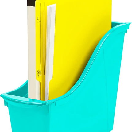 Storex Small Book Bin, Linking Storage Bin, Dry Erase Surface, 11.75" x 8.5" x 4.5" STEM Turquoise (Pack of 6)