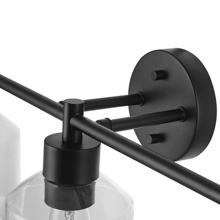 Globe Electric 65556 All-in-One 5-Piece Bathroom Set, Matte Black Finish, 3-Light Vanity with Clear Glass Shades, Towel Ring, Toilet Paper Holder, Robe Hook, and Towel Bar, Modern Bathroom Lighting