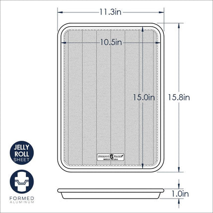 Bandeja nórdica Prism Jelly Roll, lámina para hornear de aluminio con flujo de aire mejorado, lámina de aluminio antioxidante, utensilios de primera calidad para hornear verduras, muffins, galletas y más, fabricada en EE. UU., plateada