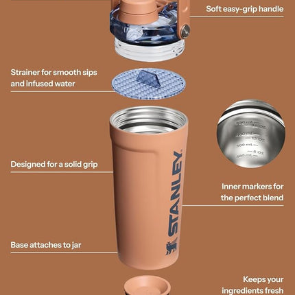 Stanley Activate Shaker Bottle 20 oz | Leakproof Insulated Stainless Steel Shaker Cup | Base Storage and Twist On Fast Flow Lid | Protein Shakes and Pre Workout Powder | BPA-Free | Toast