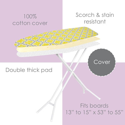 Ironing Board Cover and Pad (Freesia Lattice), 100% Cotton with Ultimate Double Padding by Seymour Home Products; Fits Full Size Board | Stain and Scorch Resistant; Elastic Edge | Laundry Accessories