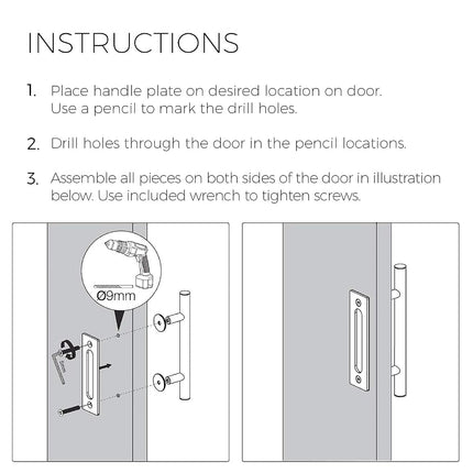 Rio Salto 12-Inch Brushed Brass Gold Barn Door Handle Kit, Closet Door Handle Stainless Steel, Pull Handle and Flush Handle Set, Heavy Duty Large Sliding Door Handles Hardware Included (1-Door Pack)