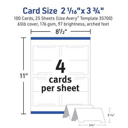 Avery Printable Arched Tent Cards with Sure Feed Technology, 2-1/16" x 3-3/4", White, 100 Blank Place Cards for Laser or Inkjet Printers (35700)