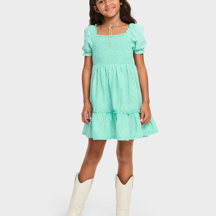The Children's Place Girls' Short Sleeve Smocked Summer Dresses, Mint Tea, X-Large