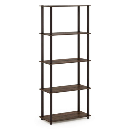 Furinno TURN-N-TUBE 5-Tier Tool-Free Corner Shelf, Walnut