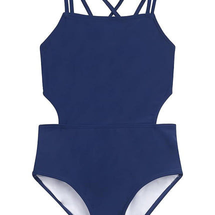 Kanu Surf Girls' Beach Sport Cut-Out 1-Piece Swimsuit One, Solid Navy, 16