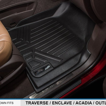 MAXLINER Alfombrillas personalizadas de 3 filas y protector de maletero detrás de la 3.ª fila, juego negro para Traverse / Enclave con asientos de cubo en la 2.ª fila