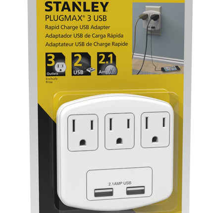 Stanley 30407 PlugMax 3 USB, Blanco
