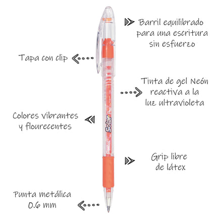 Pentel Solar Pop Neon Gel Pen, (0.6mm) Medium Line, Orange Ink - K96-F