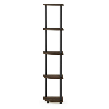 Furinno TURN-N-TUBE Corner Shelf, 5-Tier Corner Bookshelf, Open Storage Shelves, for Organization and Storage, Living Room, Home Office, Garage, Bedroom, Columbia Walnut