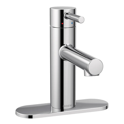 Robinet de salle de bain moderne Moen 6190 Align à poignée unique avec assemblage de drain et plaque de recouvrement en option, chrome, 0,375