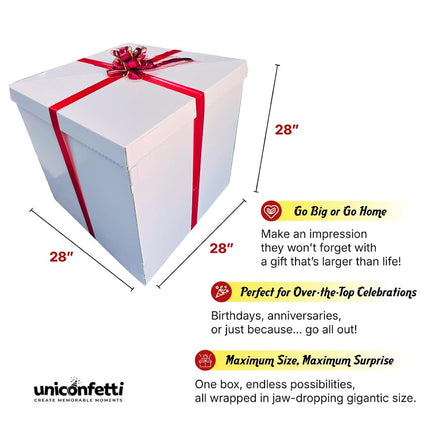 Extra Large Gift Box 28x28x28"—Giant, Jumbo, White Gift Boxes with Lid for Large Gifts, Big Presents for Birthday Surprise, Special Occasions, Unique Celebrations, Not for Heavy-Duty Storage Use