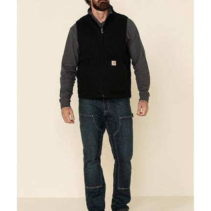 Carhartt Men's Loose Fit Washed Duck Sherpa-Lined Mock-Neck Vest, Black, S