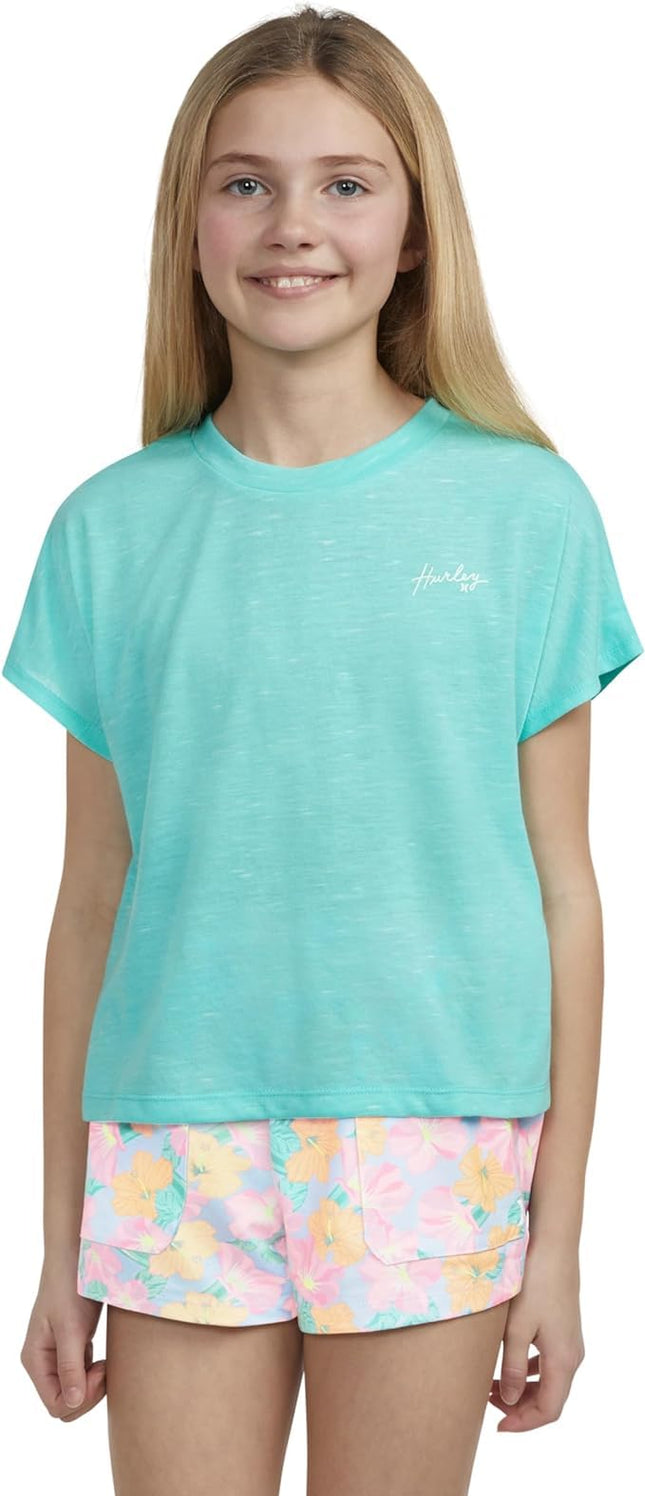 Hurley Girls' Soft Knit Basic T-Shirt, Tropical Turquoise, 5