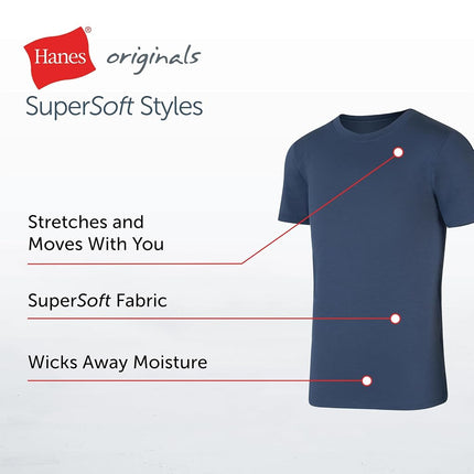 Lot de 3 tee-shirts Hanes Big Originals, sous-pulls super doux pour garçons, anti-humidité, noir/blanc/bleu, taille S