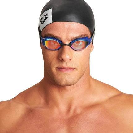 ARENA Cobra Core Swipe Mirror Unisex Adult Racing Swimming Goggles, Swimming Pool Goggles with Curved Mirror Lenses, Anti-Fog, UV Protection, 5 Interchangeable Nose Bridges