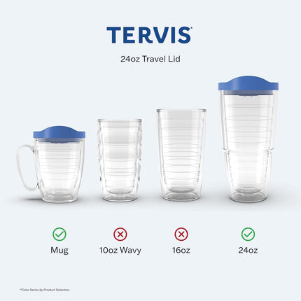 Tervis Travel Lid Made in USA Double Walled Insulated Tumbler Travel Cup Keeps Drinks Cold & Hot, Fits 24oz Tumblers & 16oz Mugs - 4pk, Assorted Red Orange Fuchsia Navy