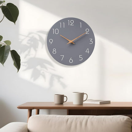 Mosewa Wall Clock 12 Inch Silent Non-Ticking Wall Clocks Battery Operated - Modern Simple Wooden Clock Decorative for Kitchen,Home,Bedrooms,Bathroom,Office,Living Room(Gray)