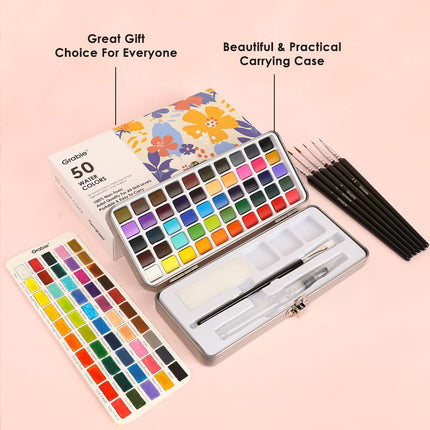 Grabie 50 Colour Watercolour Paint Set with Detail Paint Brushes