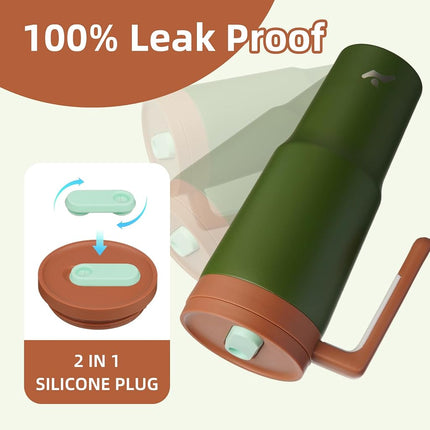 Konokyo – Gobelet isotherme avec poignée et paille, bouteille d'eau isotherme en acier inoxydable de 1,2 L, tasse de voyage en métal avec infuseur à fruits, vert forêt