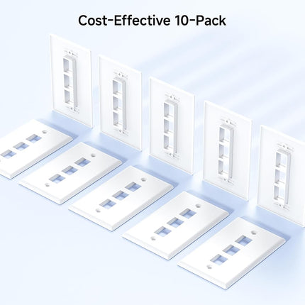 Cable Matters (10-Pack) Low Profile 3-Port Cat5e / Cat6 Keystone Jack Wall Plate in White