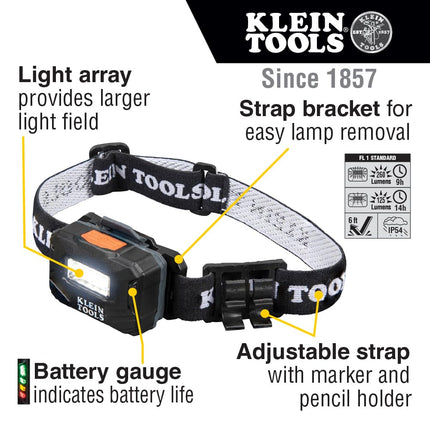Klein Tools 56049 Rechargeable Headlamp/LED Lights, Adjustable Fabric Strap with Marker/Pencil Holder, 260 Lumens, for Work and Outdoors
