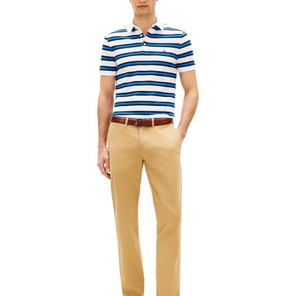 Tommy Hilfiger Men's 1985 Slim Short Sleeve Polo, White/Desert Sky Multi Medium