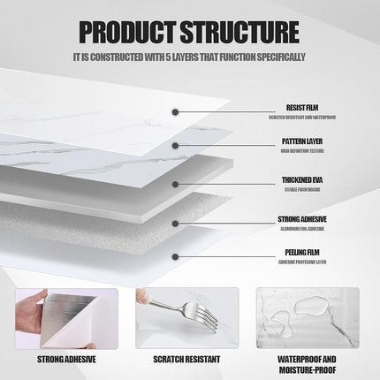 22pcs Thick Marble Peel and Stick Waterproof Wall Panels,Heat-Resistant Backsplash Tile, 23.6"x11.8" PVC Foam Wall Sticker for Kitchen,Living Rooms,TV Walls,White Gray (Not Real Tile 42.6Sq. Ft.)