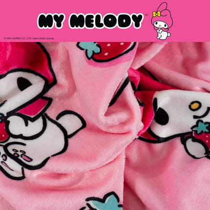 Franco Collectibles My Melody Strawberry Bedding Super Soft Cozy Blanket, 62 in x 90 in, (Officially Licensed Product)