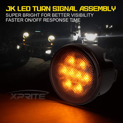 Xprite Amber LED Front Turn Signal Light Assembly with Smoke Lens for 2007-2018 Jeep Wrangler JK & Wrangler Unlimited JKU