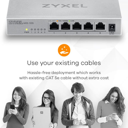 Zyxel 5-Port 2.5G Multi-Gigabit Unmanaged Switch for Home Entertainment or SOHO Network [MG-105]