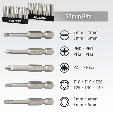 FIRSTINFO H5199D Screwdriver Bit Set, 1/4" Hex Head 50mm Long, 20 Pieces with Phillips Hex Star Flat and PZ